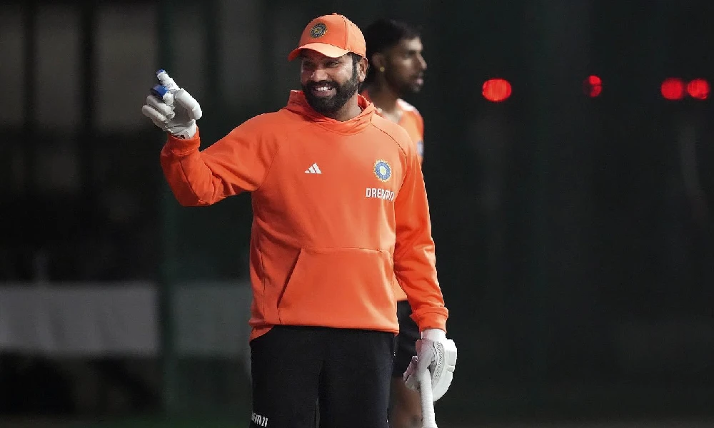 Rohit Sharma was in good spirits during India's training session