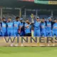 India players pose with the trophy after beating Afghanistan 3-0