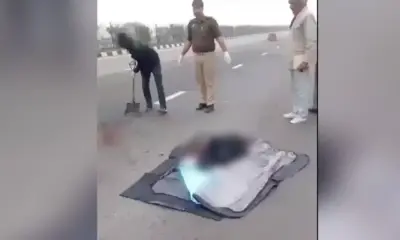 hit and run case; up police removed dead body stuck to the road with a shovel