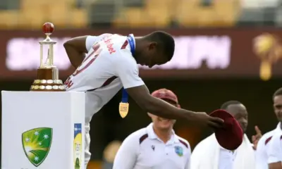 Player-of-the-Match Shamar Joseph takes a bow