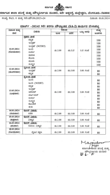 Exam time table eightth