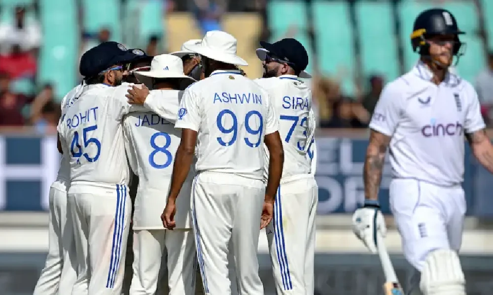India celebrate the wicket of Ben Stokes