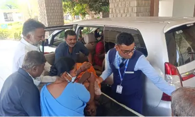 Woman slips off bus MLA Basavanthappa came to help