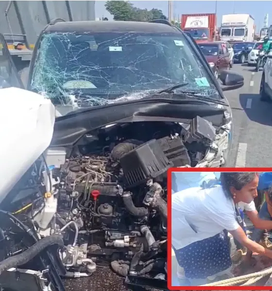 Car hits pedestrian to avoid lorry coming across