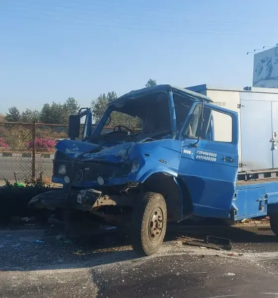 Road accident tempo collides with tipper and driver cleaner critical