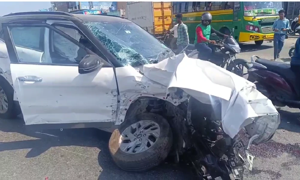 Car hits pedestrian to avoid lorry coming across