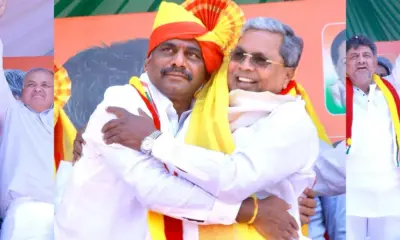 CM Siddaramaiah hugs DK Suresh in Bangalore Rural Lok Sabha constituency election campaign
