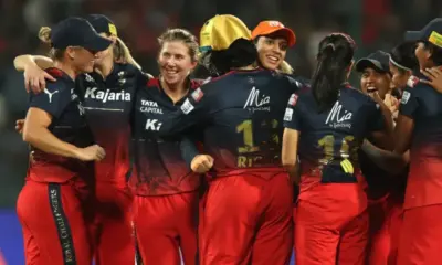 RCB celebrate after DRS ruled the Chamari Athapaththu lbw in their