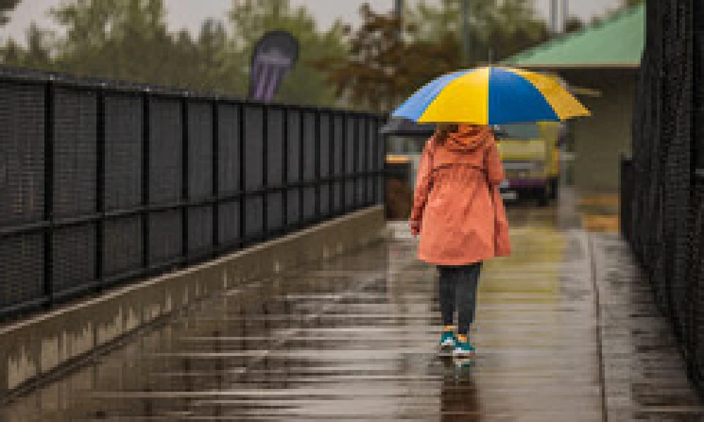 Karnataka Weather Forecast.. Girl Holding Umbrella and walking in road