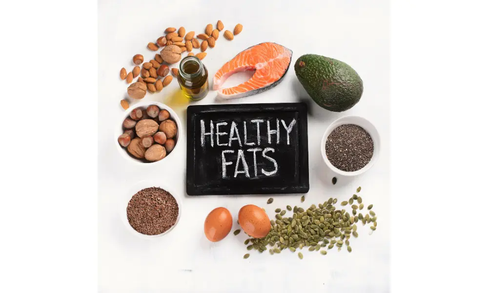 Variety of Food Sources of Healthy Fats Flatlay