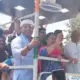 Congress candidate Geetha Shivarajkumar's roadshow in Shivamogga
