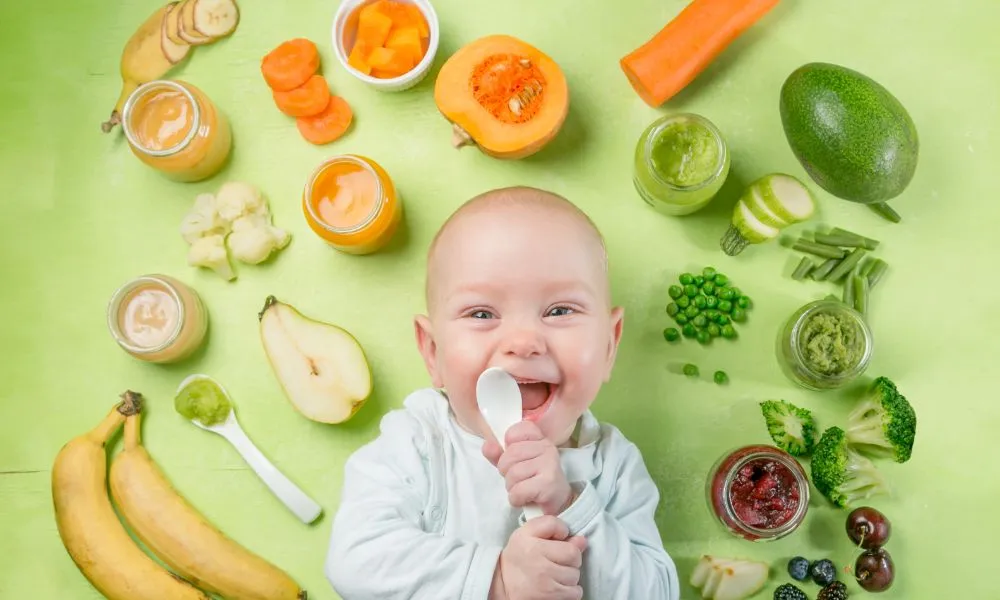 Colorful Baby Food Purees in Glass Jars