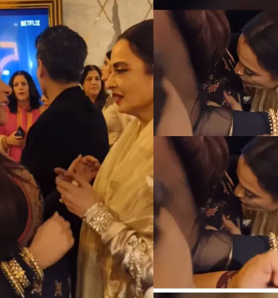 Rekha kisses Richa Chadha baby bump at Heeramandi event