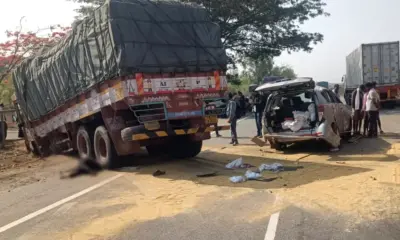 car crossed the divider and collided with a lorry Driver death