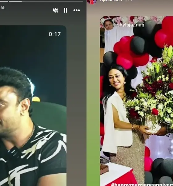 Darshan And Vijayalakshmi Celebrate Wedding Anniversary In Dubai pavitra gowda posted karma status