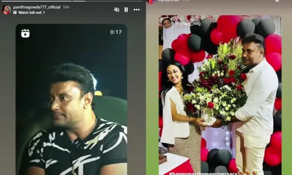 Darshan And Vijayalakshmi Celebrate Wedding Anniversary In Dubai pavitra gowda posted karma status