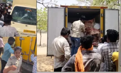 Beef smuggling suspected Hindu activists pelt stones at vehicle