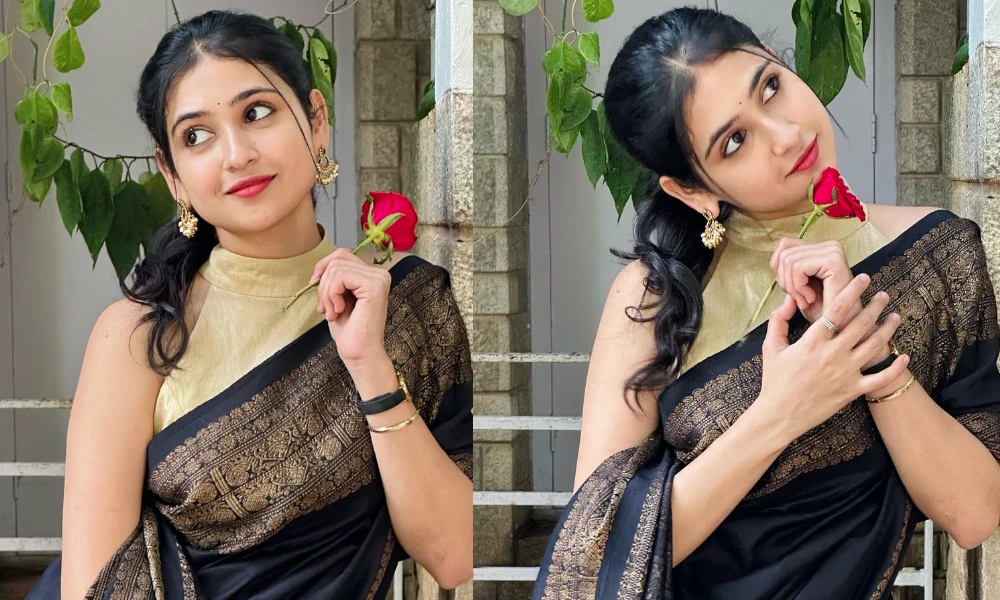 Malaika Vasupal experimented with a halter neck blouse for a traditional saree