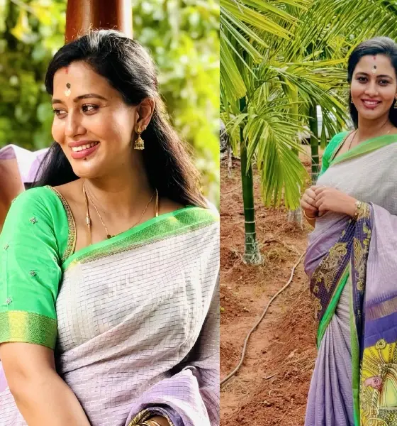 Neha Gowda in saree with baby bump