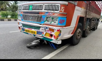 A lorry collided with a bike Two persons died on the spot