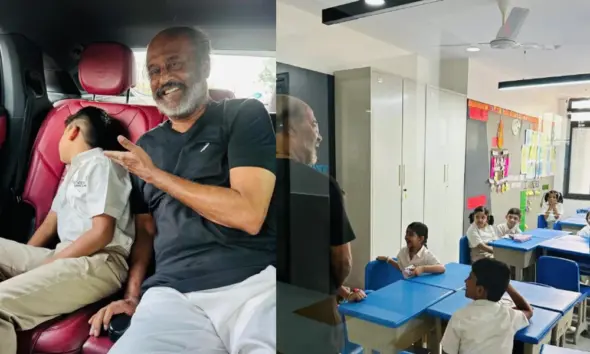 Actor Rajinikanth Fulfils Grandfather Duties By Dropping Grandson At School